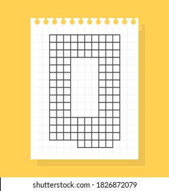 Carta Q en la hoja de papel cuaderno de papel cuadrado, hecha de cuadrados. Ilustración del vector