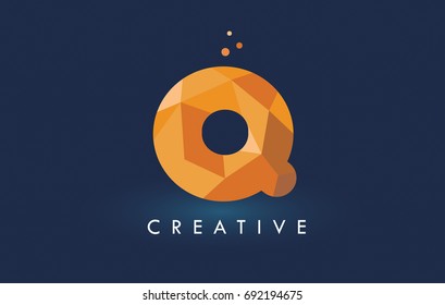 Q Letter With Origami Triangles Logo. Creative Yellow Orange Origami Design Letters.