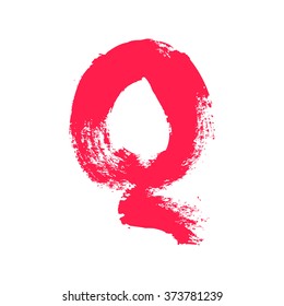 Q letter painted with a dry brush. Hand drawn font. Vector grunge style design elements for use in posters or prints.