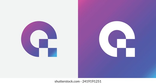 Plantilla vectorial de diseño de logotipo de tecnología de píxeles de letra Q