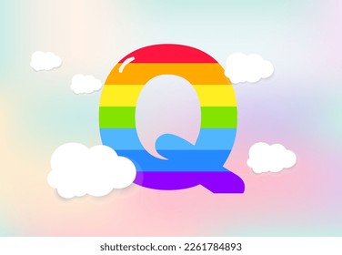 Q Letter Rainbow patterns design, abstract rainbow letter for kids, love, family and scholl concept vector illustration design