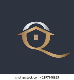 Q letter roof shape logo vector gold and silver colour