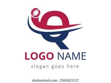 Q Letter with Rugby Sports Logo Concept, Football Logo Combined With Rugby Ball Icon For American Soccer Club Symbol