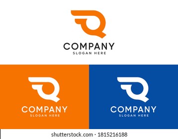 Q Letter Shipping Service Logo. Fast, Speed, Wings, Moving And Quick, Digital, And Technology. Trendy Icon Q Business, Company Or Corporate Identity