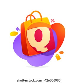 Q letter with shopping bag icon and Sale tag. 