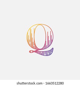Q Letter Striped Outline logo icon, colorful vector design template