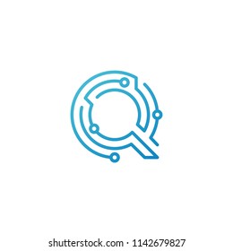 q letter tech initial logo vector icon line
