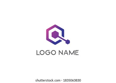 Q letter Technology logo design. Tech logo. Geometric logo. Hexagon icon. Ai logo design.