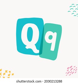 Q letter typewriter-inspired logo with bold slab serif letters in colorful frames. Hand-drawn style font for cool lettering with multiply effects, sale stickers, or blog headlines.