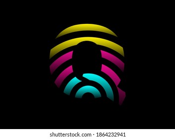Q letter vector desing, Cmyk color font logo. Dynamic split pink, blue, yellow color on black background. For social media,design elements, creative poster, web template    


