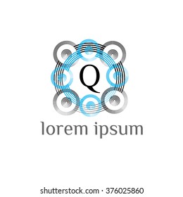 Q letter vector logo with circles calligraphic borders (icon, sign, symbol, monogram)