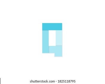 Q letter, vector logo, paper cut desing font made of blue color tones .Isolated on white background. Eps10 illustration