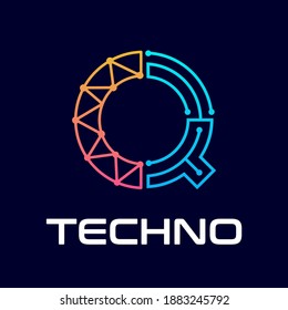 Plantilla de logotipo del vector de letra Q. Este diseño utiliza el símbolo del alfabeto. Adecuado para la tecnología.