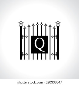 Q letter vintage fence vector logo design template. Vintage Luxury Gate Logo