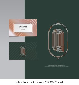 Q letter vintage monogram and business card, lines style, vector, eps 10
