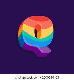 Q letter volume logo with Pride LGBTQ flag pattern. Vector Illustration perfect for your rainbow identity, transgender banner, gays and lesbians posters, bisexual design, etc.