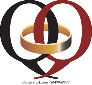 Q and Q Letter With Wedding Ring Logo. - Vector