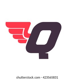 Q letter with wing logo design template. Vector sport style typeface for sportswear, sports club, app icon, corporate identity, labels or posters.