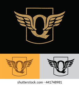 Q letter with wing logo design template elegant ,luxury concept.