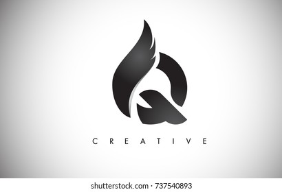 Q Letter Wings Logo Design Icon. Flying Wing Letter Logo with Creative Black Wing Concept.