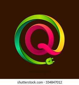 Q letter with wire plug icon. Vector design template elements for your application or corporate identity.