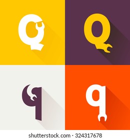 Q letter with wrench logo set. Vector repair design template elements for your application or corporate identity.