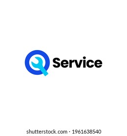 q letter wrench service logo vector icon illustration