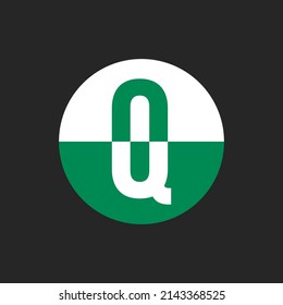 Q lettermark vector logo illustration. Green and white conceptual iconic logo design.
