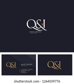 Q & I letters Joint logo icon and Business card vector template.