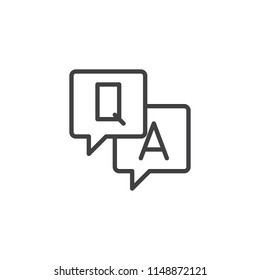 Q and A letters in speech bubble outline icon. linear style sign for mobile concept and web design. Question and Answer simple line vector icon. Symbol, logo illustration. Vector graphics