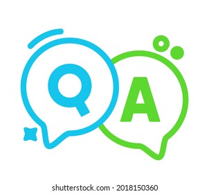 P y A Linear Speech Bubbles, Globos de contorno Verde y Azul, Concepto de Pregunta y Respuesta. Letras mayúsculas, FAQ, Símbolos de chat para contenido web aislado en fondo blanco. Ilustración vectorial