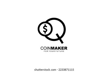 Q logo COIN for identity. MONEY template vector illustration for your brand.