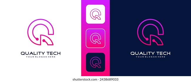 Q logo design with technology connection concept