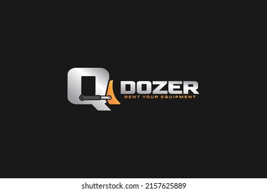 Q Logo-Dozer für Bauunternehmen. Schwere Geräte Vorlage Vektorgrafik für Ihre Marke.