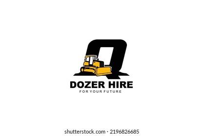 Q logo dozer for construction company. Heavy equipment template vector illustration for your brand.