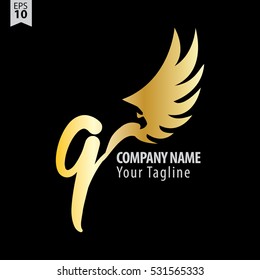 Q Logo With Eagle or Hawk Icon Design Template