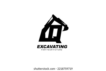 Q logo excavator for construction company. Heavy equipment template vector illustration for your brand.