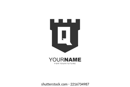 Q Logo Festungsvektor für Team-Identitätsfirma. Initial-Brief-Sicherheitsvorlage, Vektorgrafik für Ihre Marke.