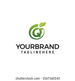 Q logo initial letter design template vector with leaf fruit logo design concept template