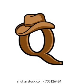 Q logo initial letter design template vector with cowboy hat above.