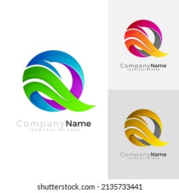 Q logo and leaf design nature , 3d colorful style, modern logo