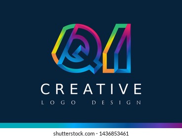 Q I Logo. QI Letter Design Vector with Magenta blue and green yellow color