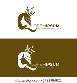 Una combinación de diseño de logotipo y reina, logotipo de la hermosa reina de un reino