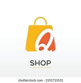 Q logo with shop bag design template illustration