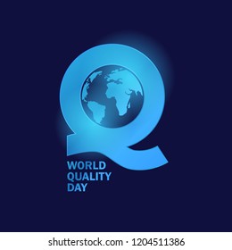 Q Logo for world quality day and more, with globe and glow effect in blue