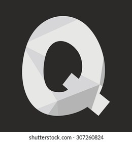 Q low poly hand drawn wrapping surface alphabet letter isolated on black background vector illustration