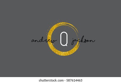 Q Luxury Letter Logo Design with Gold Rounded Texture and Sparkles.