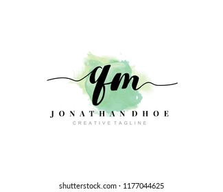 Q M Initial watercolor logo on white background. Logo template vector