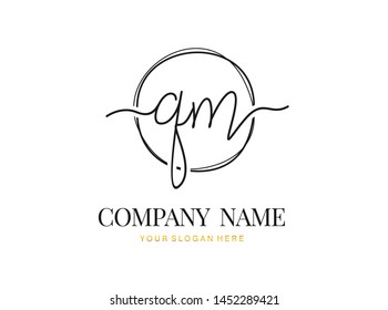 Q M QM Initial handwriting logo design with circle. Beautyful design handwritten logo for fashion, team, wedding, luxury logo.