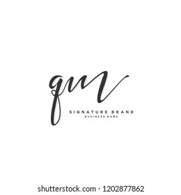 Q M QM Initial letter handwriting and  signature logo concept design
